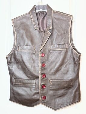 Genuine Leather Vest Womens Small Brown Button Front Tailored Lined Classic